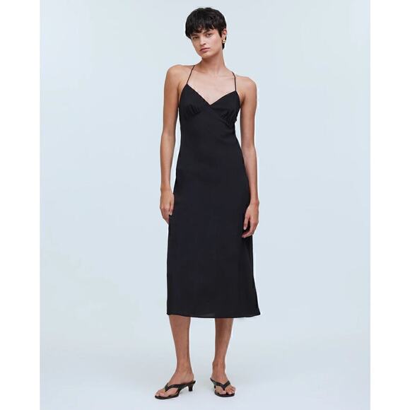 Madewell Women's Layton Midi Slip Dress Black size 2 - Picture 1 of 16